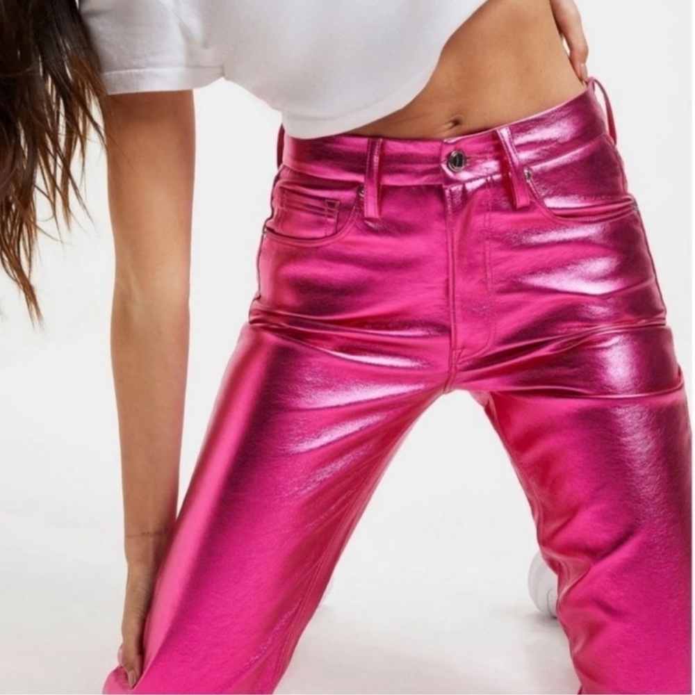 109. Good American Good Icon Pink Metallic Faux Leather pant sz 4 NWT 27 waist💖
